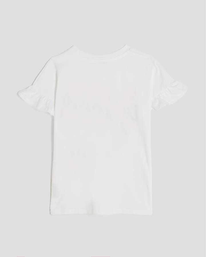 Girls White Iconic Lips Frill T-Shirt