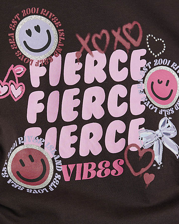 Girls Brown Fierce Smile Tracksuit Set