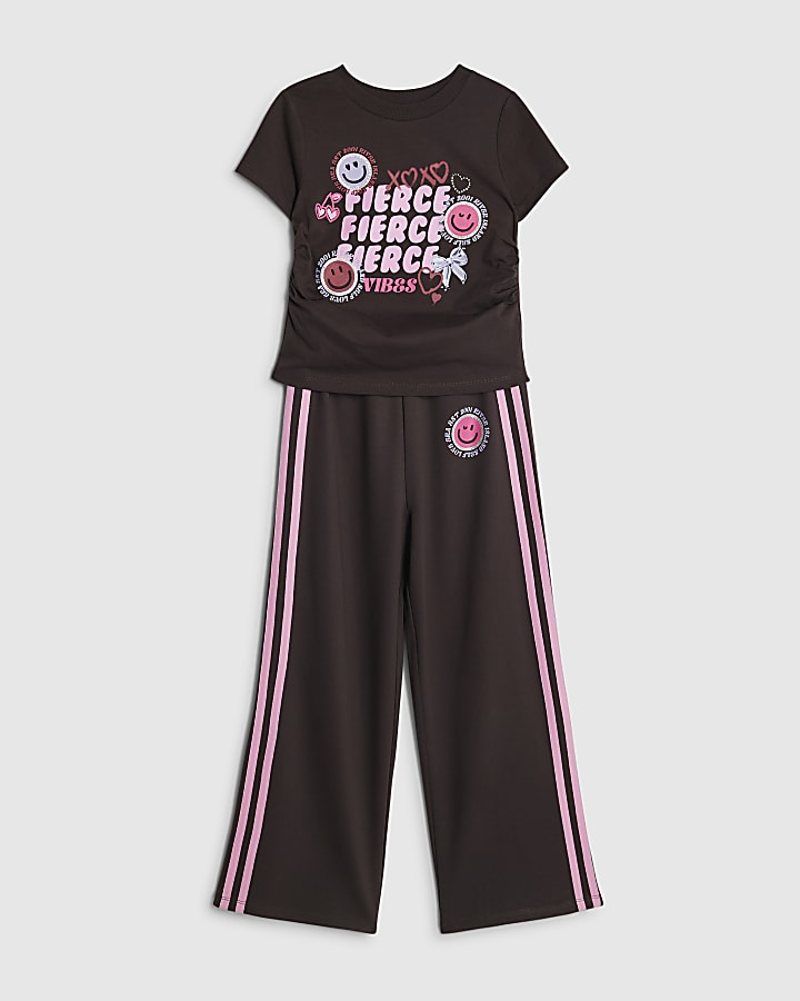Girls Brown Fierce Smile Tracksuit Set