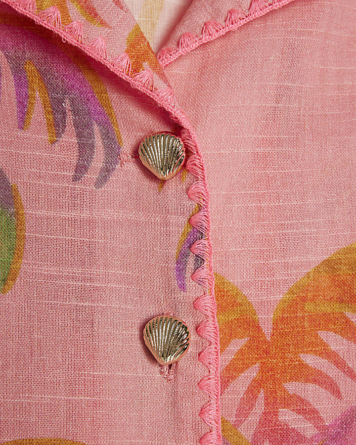 Girls Orange Palm Print Shirt Set