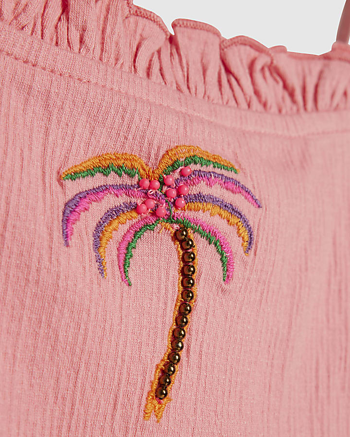 Girls Orange Palm Print Shirt Set