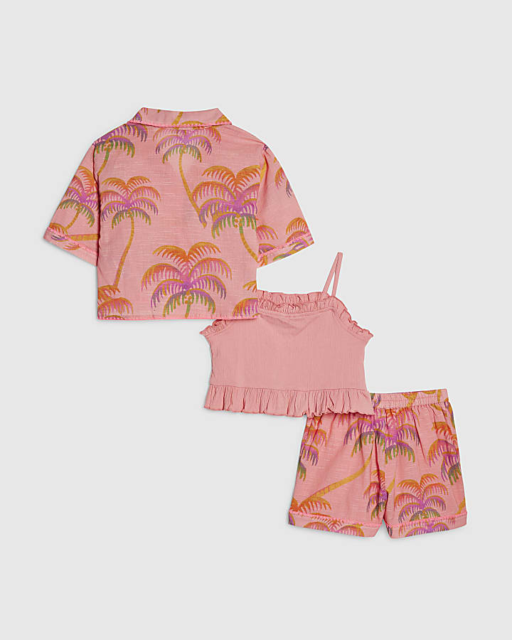 Girls Orange Palm Print Shirt Set