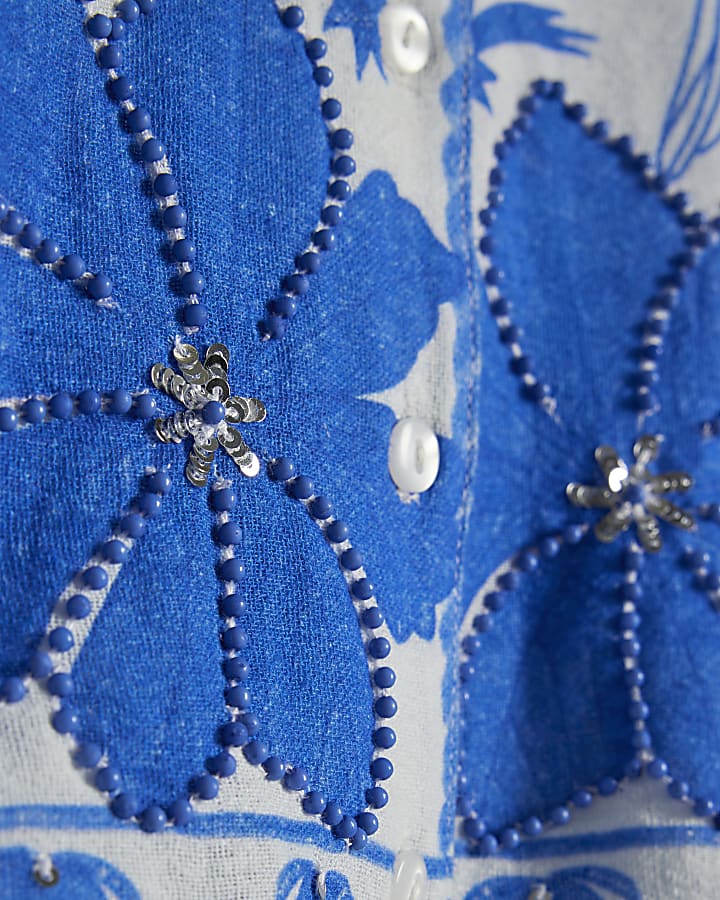 Girls Blue Tropical Print Parrot Shirt Set