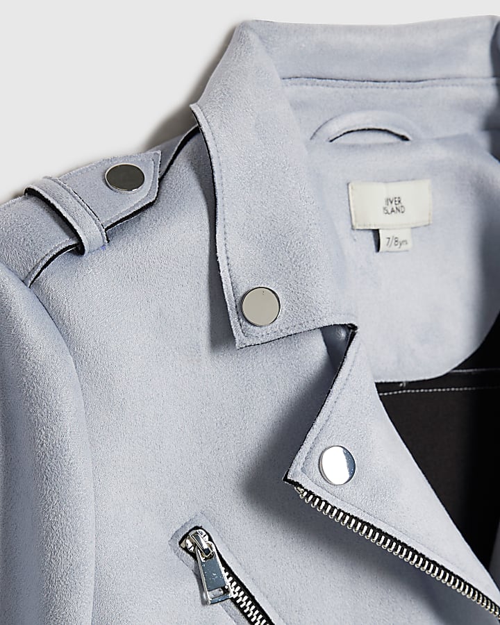 Girls Blue Faux Suede Biker Jacket