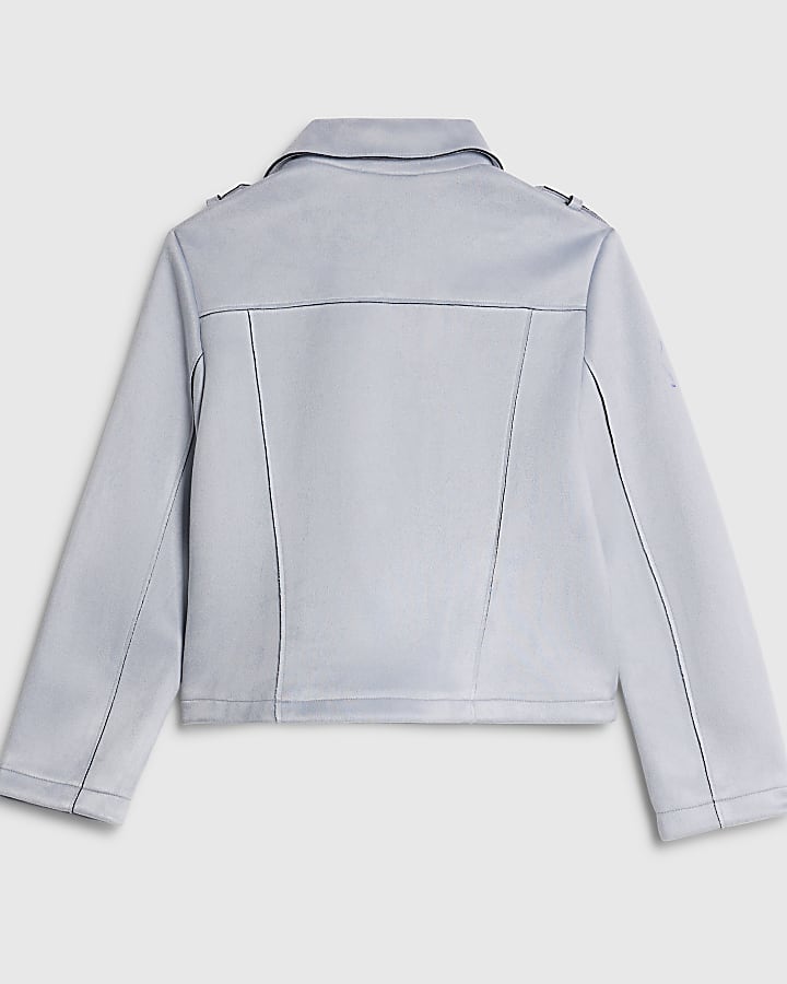 Girls Blue Faux Suede Biker Jacket