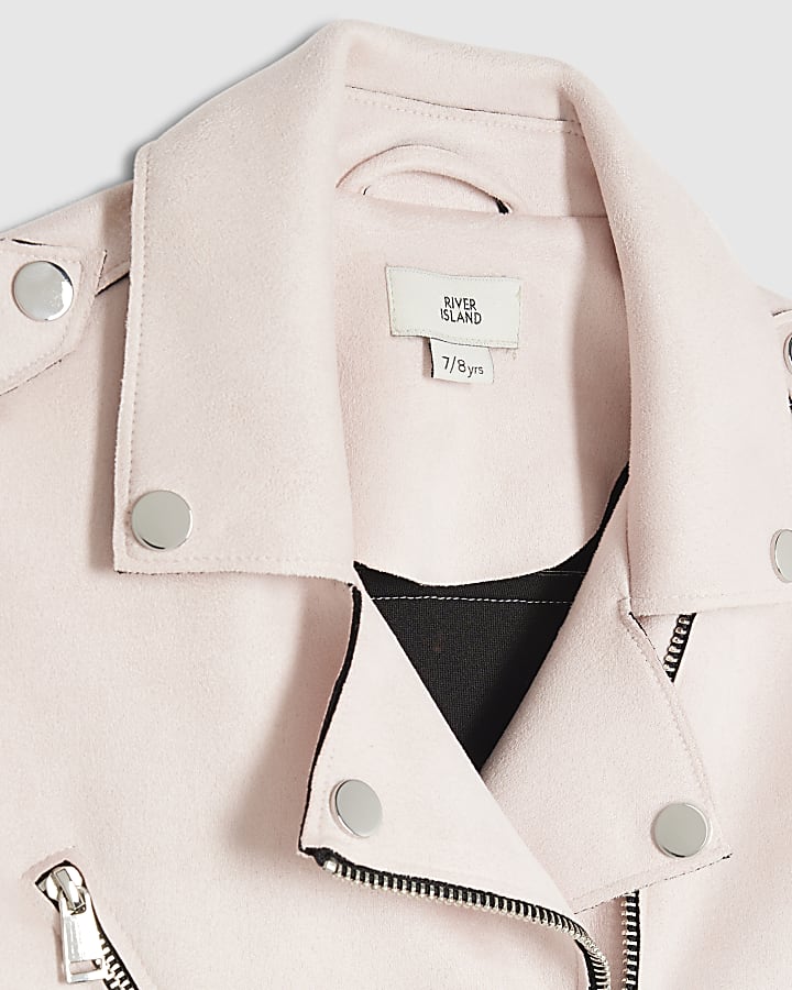 Girls Pink Faux Suede Biker Jacket