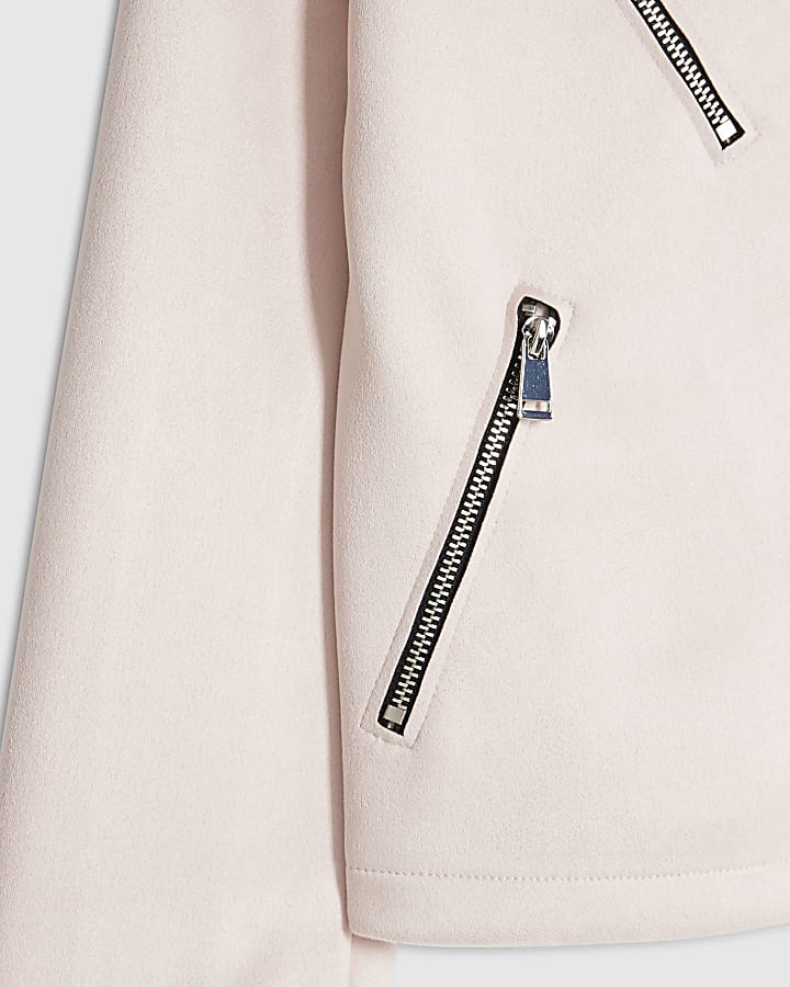 Girls Pink Faux Suede Biker Jacket