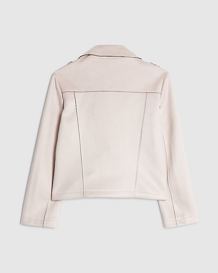 Girls Pink Faux Suede Biker Jacket