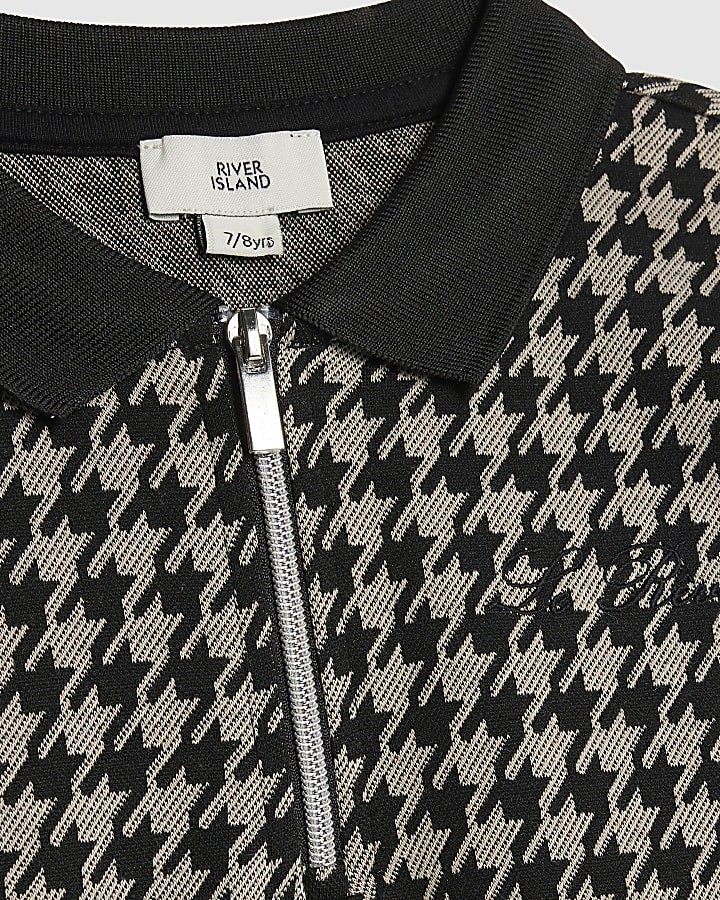 Boys Black Dogtooth Polo Shirt Set