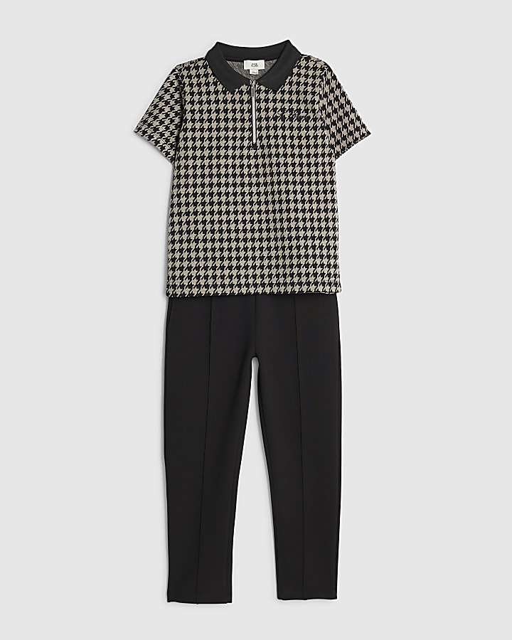 Boys Black Dogtooth Polo Shirt Set