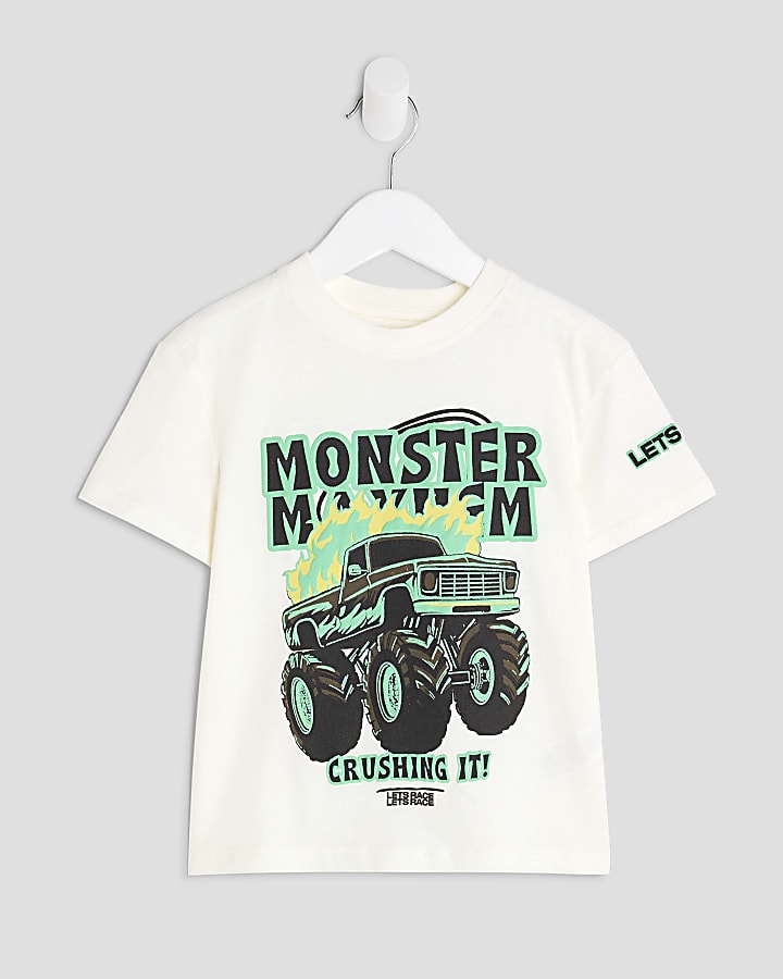 Mini Boys Cream Monster Truck T-Shirt