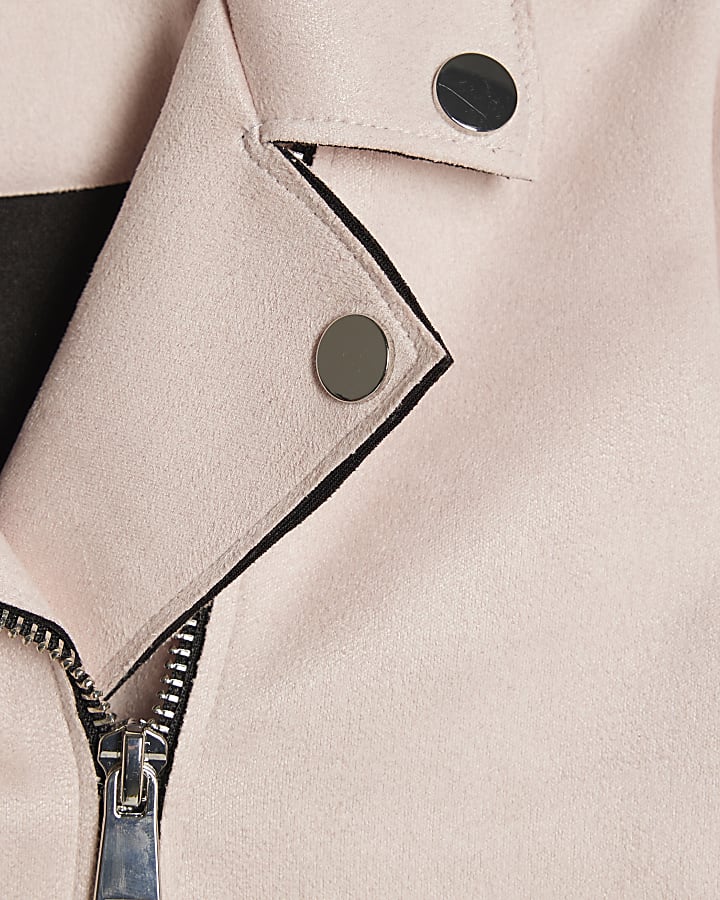 Mini Girls Pink Faux Suede Biker Jacket