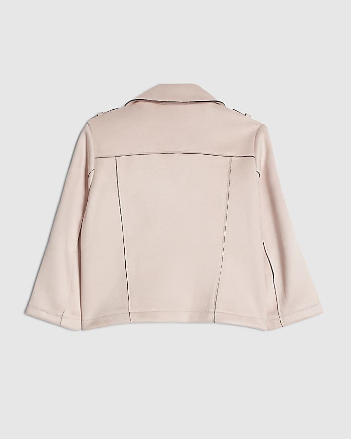 Mini Girls Pink Faux Suede Biker Jacket