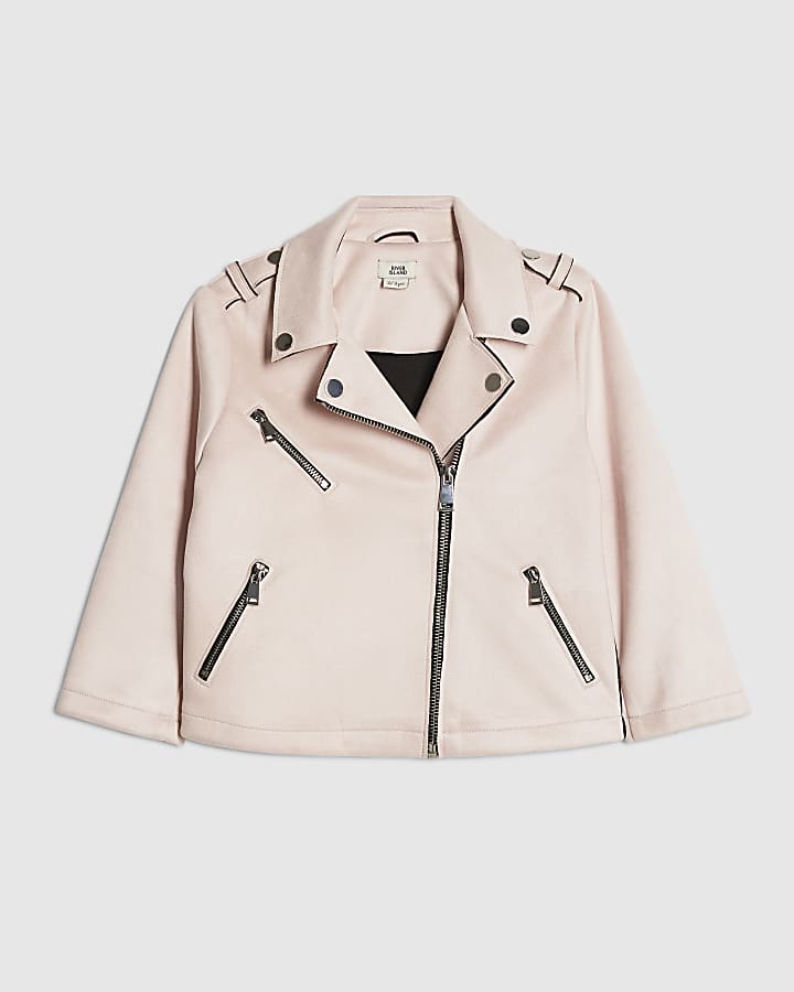 Mini Girls Pink Faux Suede Biker Jacket