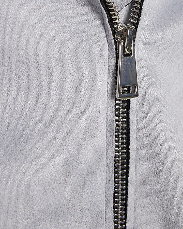 Mini Girls Blue Faux Suede Biker Jacket