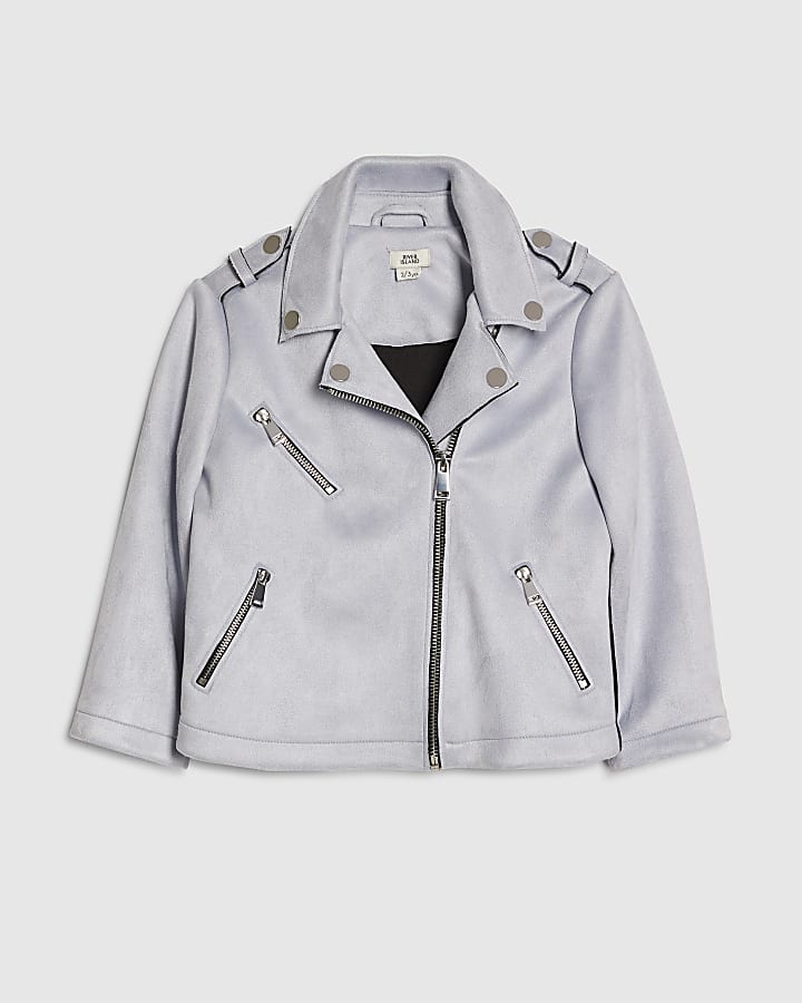 Mini Girls Blue Faux Suede Biker Jacket
