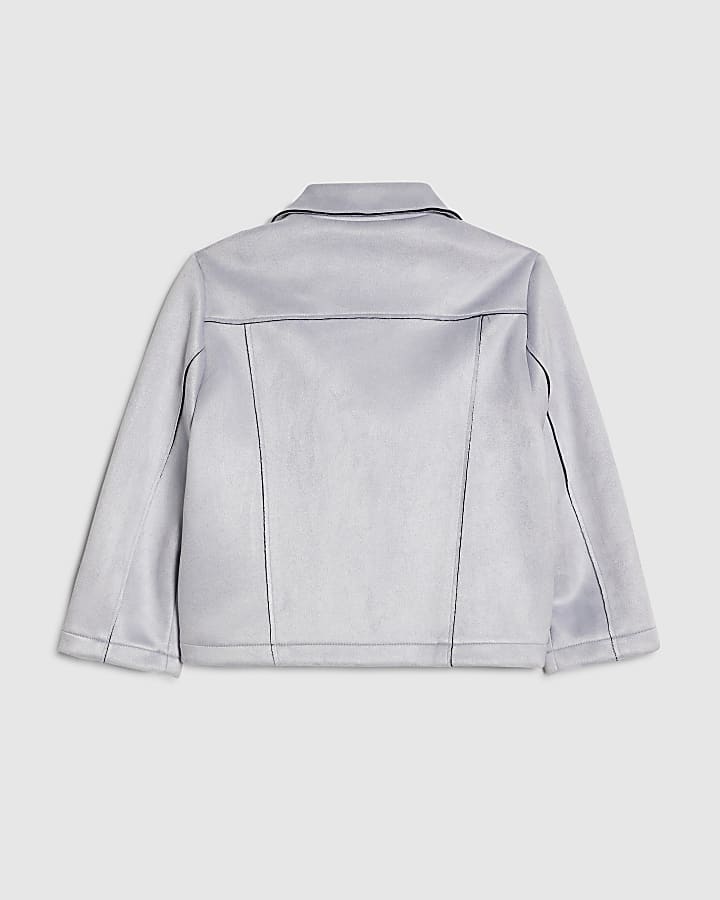 Mini Girls Blue Faux Suede Biker Jacket