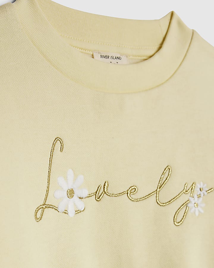 Mini Girls Yellow Broderie Hem Sweatshirt Set