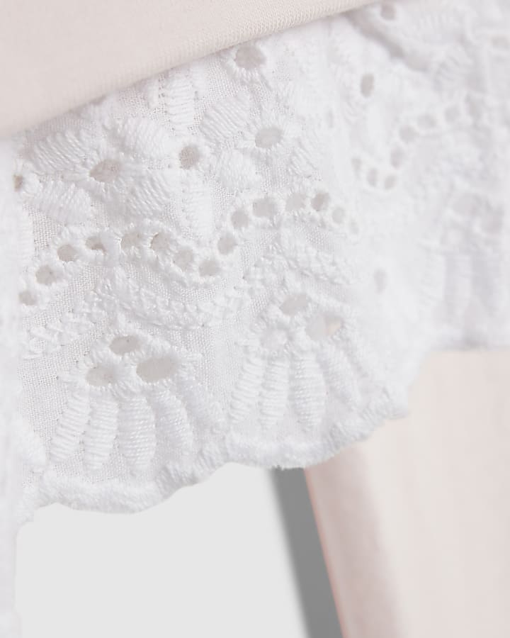 Mini Girls Pink Broderie Hem Sweatshirt Set