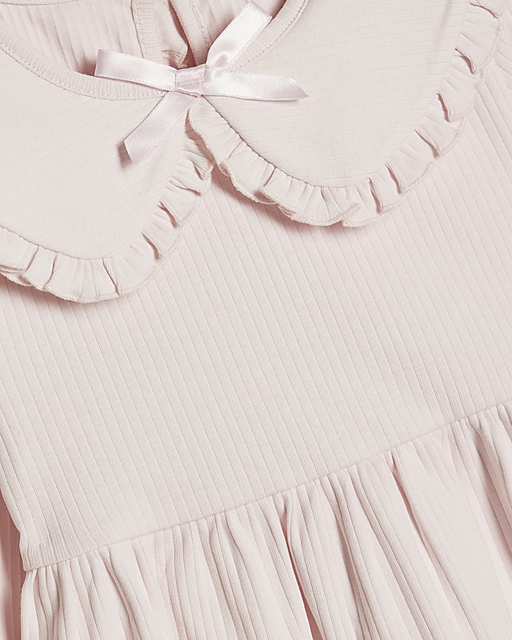 Mini Girls Pink Rib Collar Peplum Top Set