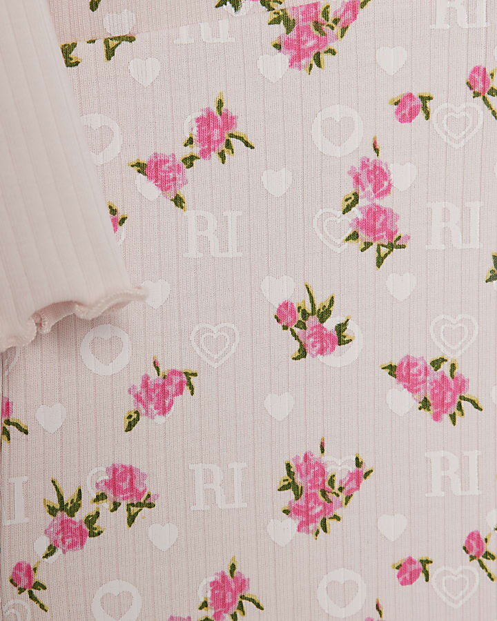 Mini Girls Pink Rib Collar Peplum Top Set