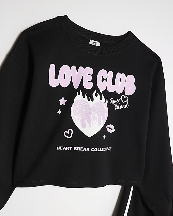 Girls Black Love Club Sweatshirt Set