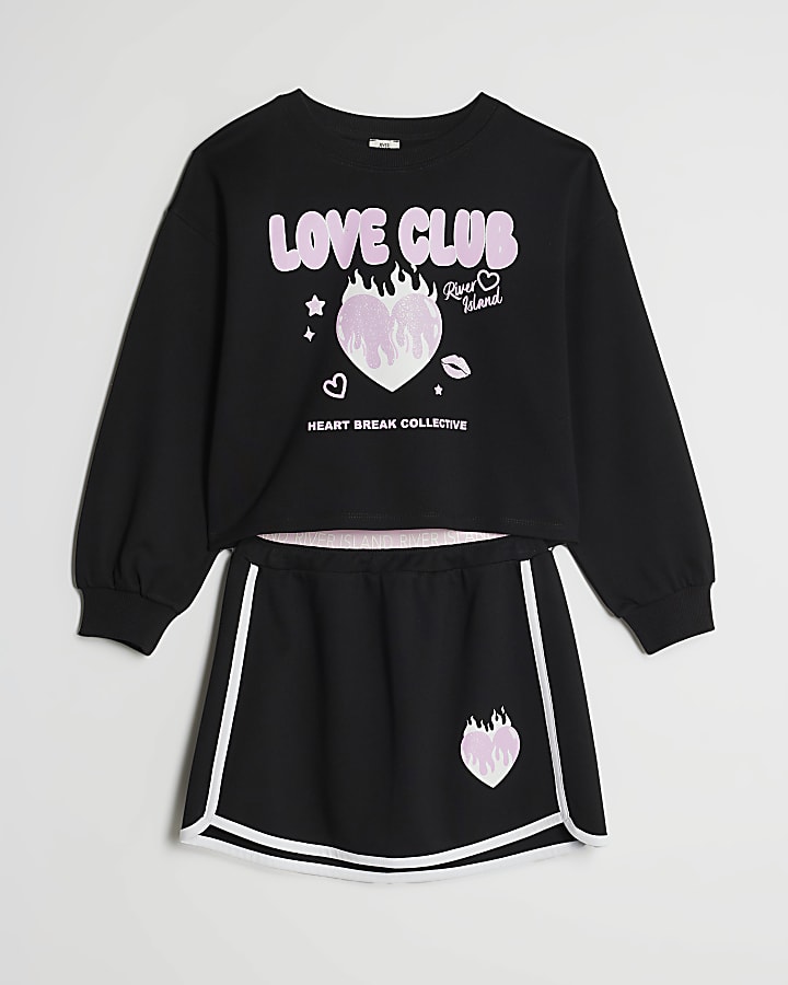 Girls Black Love Club Sweatshirt Set