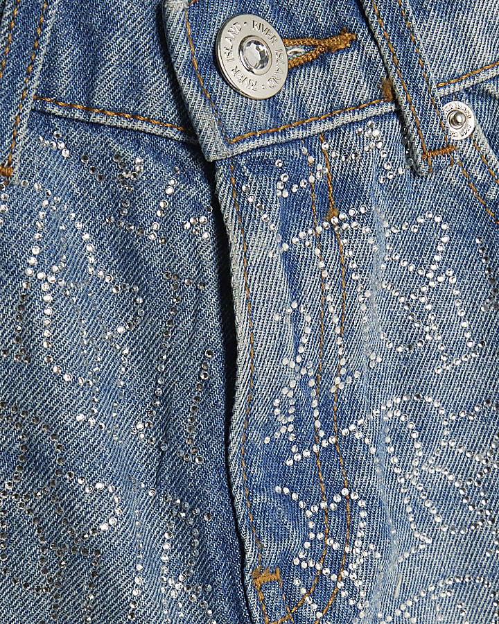 Girls Denim Diamante Shorts Set