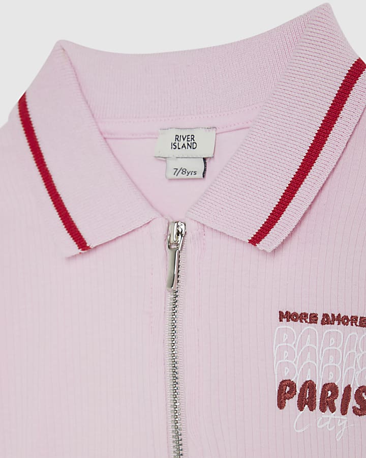 Girls Pink Zip Paris Polo Shirt