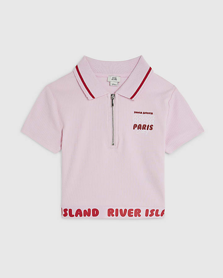 Girls Pink Zip Paris Polo Shirt