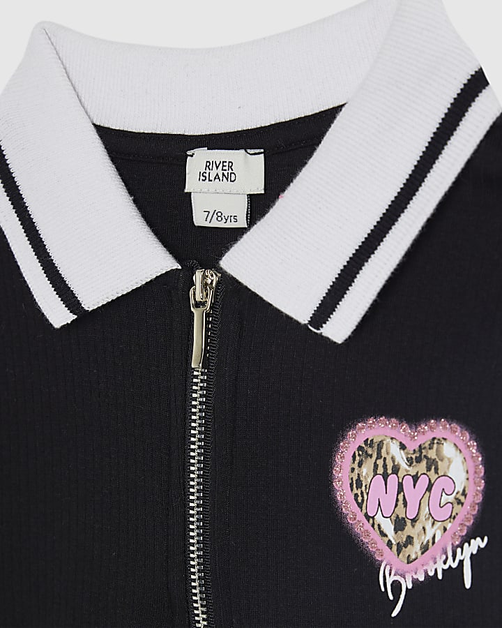 Girls Black Zip New York City Polo Shirt
