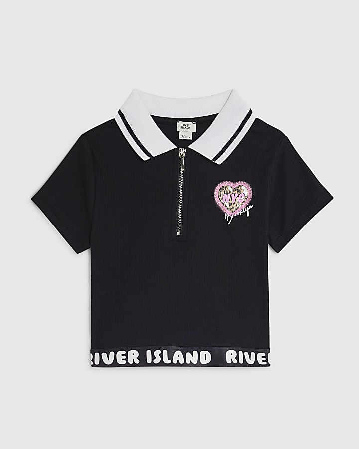 Girls Black Zip New York City Polo Shirt