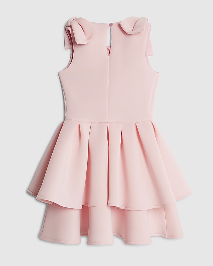 Girls Pink Pearl Embellished Scuba Dress