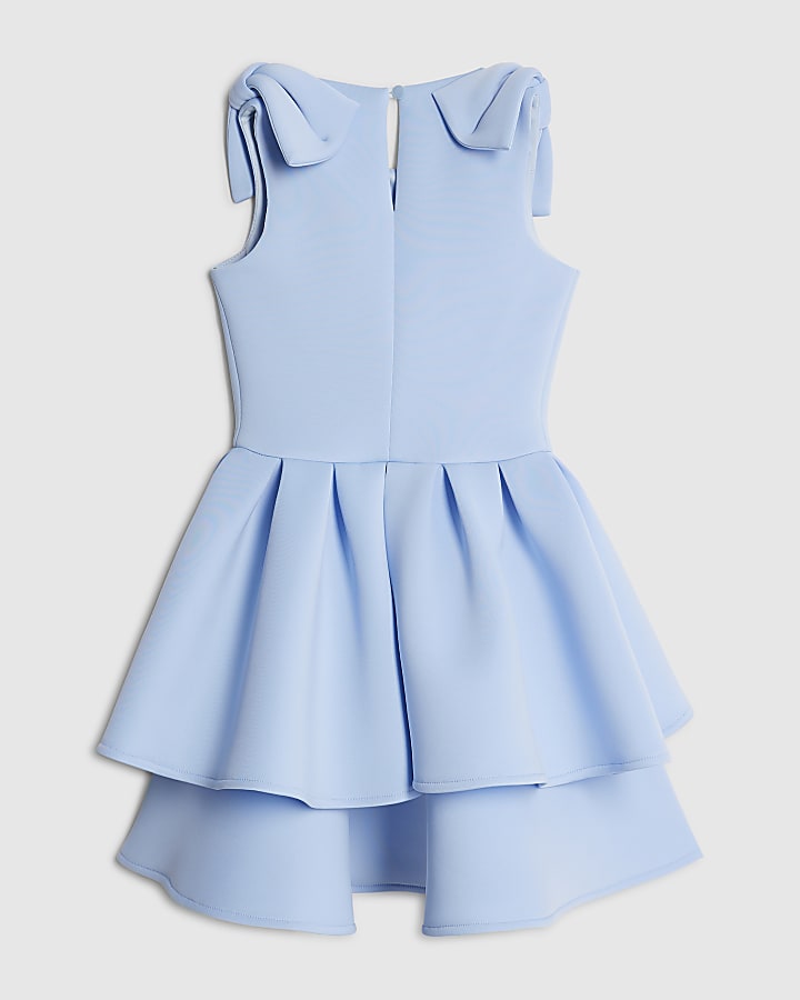 Girls Blue Pearl Embellished Scuba Dress