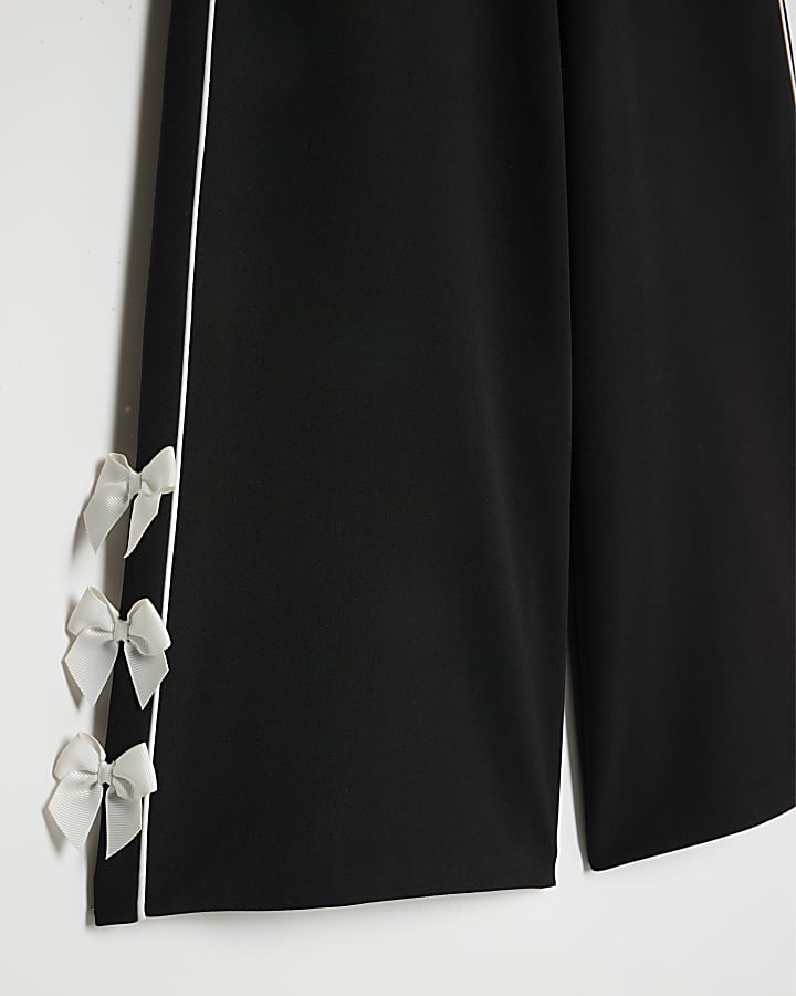 Girls Black Bow Wide Leg Trousers