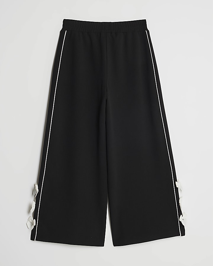 Girls Black Bow Wide Leg Trousers