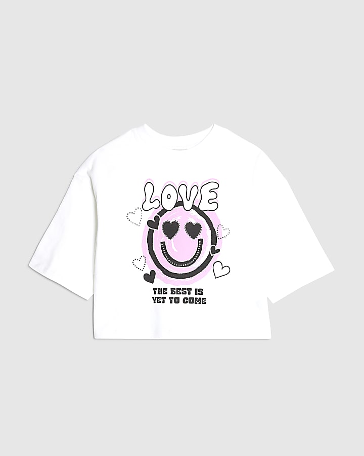 Girls White Love Smile T-Shirt