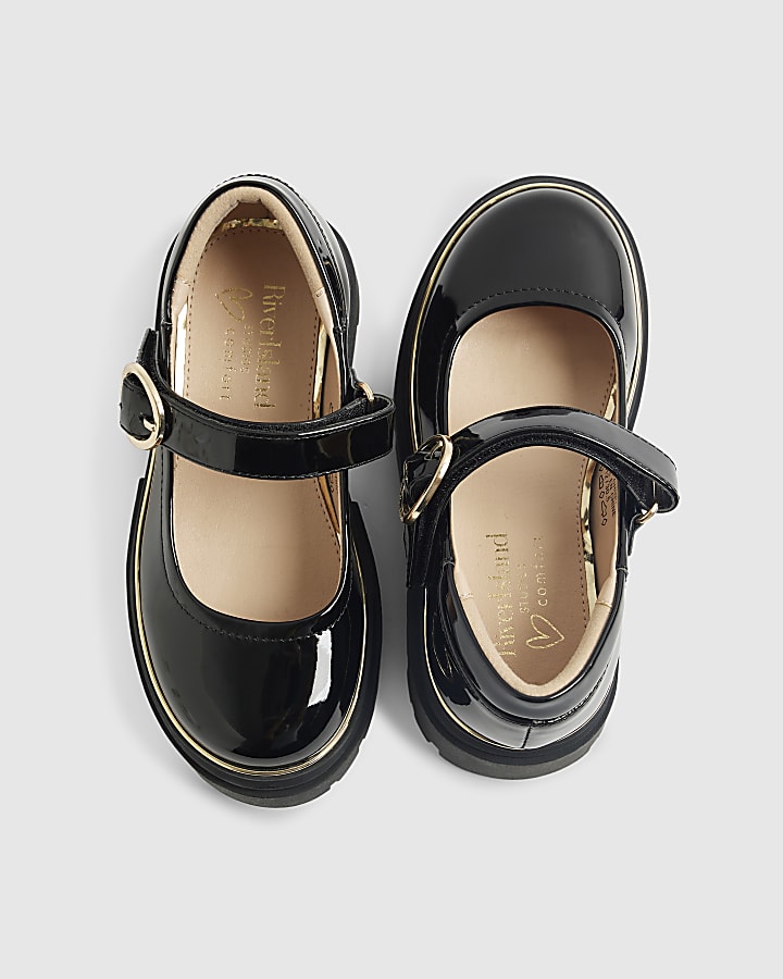 Girls Black Patent Chunky Mary Jane Shoes