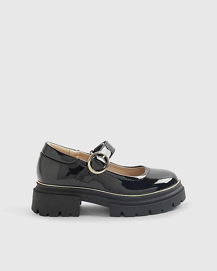 Girls Black Patent Chunky Mary Jane Shoes