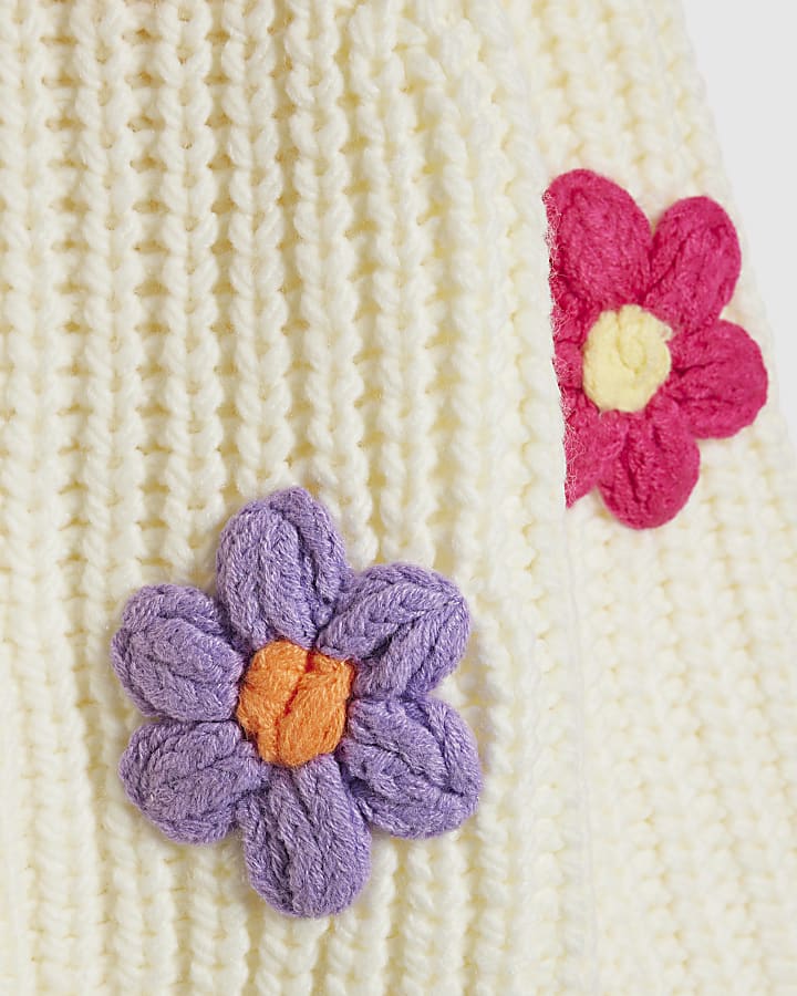 Girls Cream Knitted Flower Cardigan