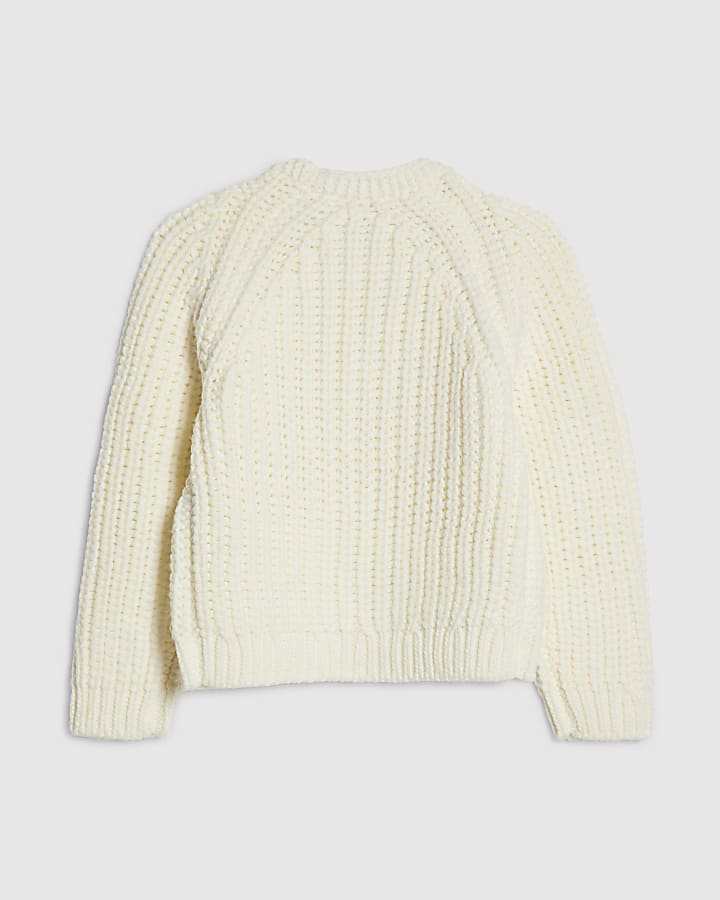 Girls Cream Knitted Flower Cardigan