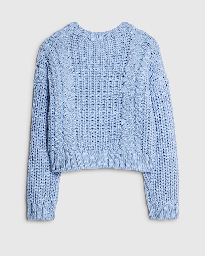 Girls Blue Knitted Flower Jumper With Bag