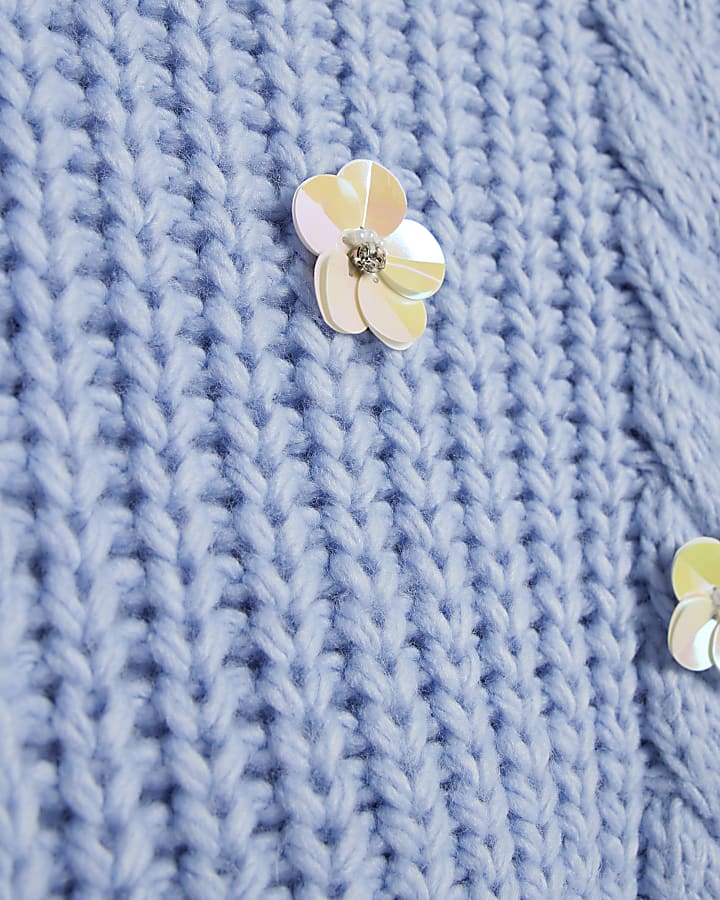 Girls Blue Knitted Flower Jumper With Bag