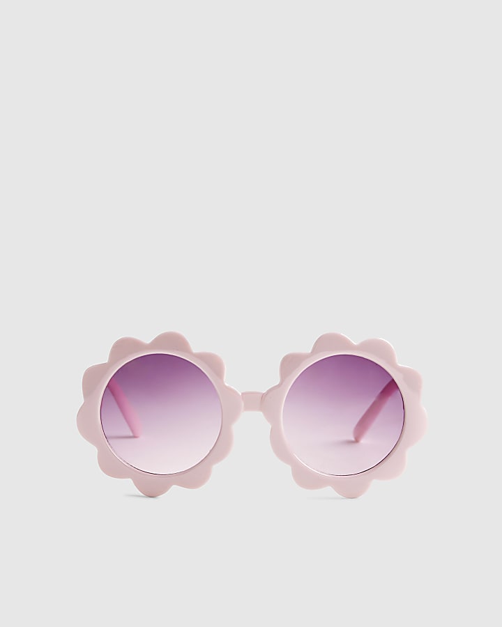 Mini Girls Pink Pearlized Flower Sunglasses