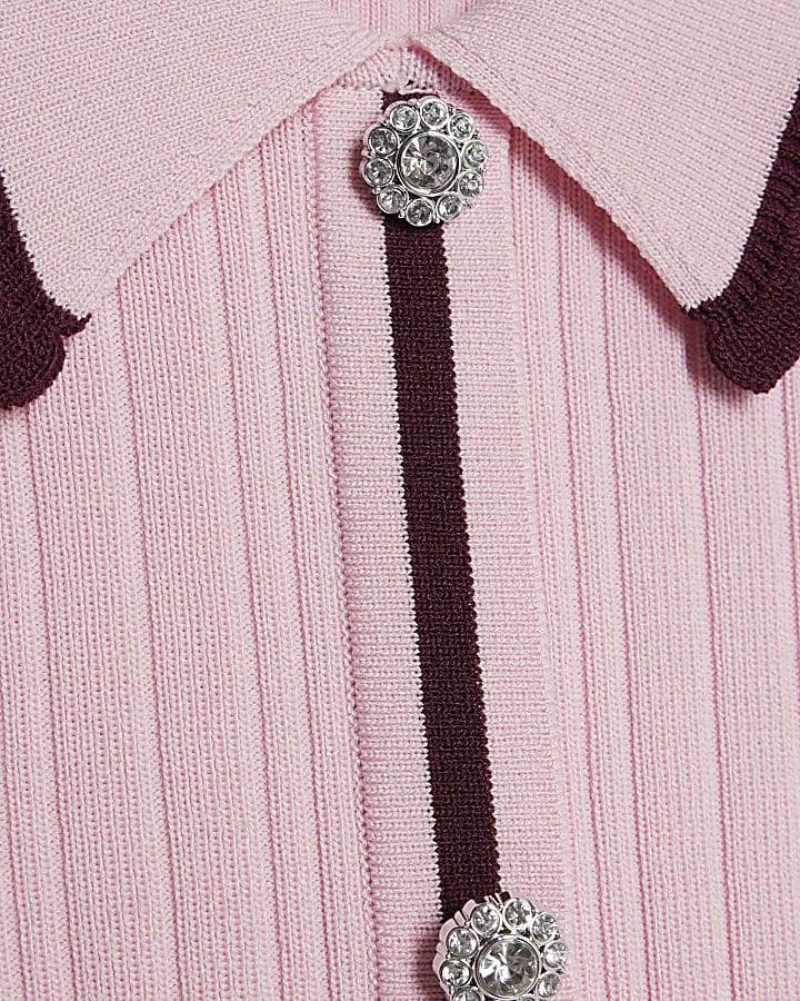 Girls Pink Tipped Button Dress