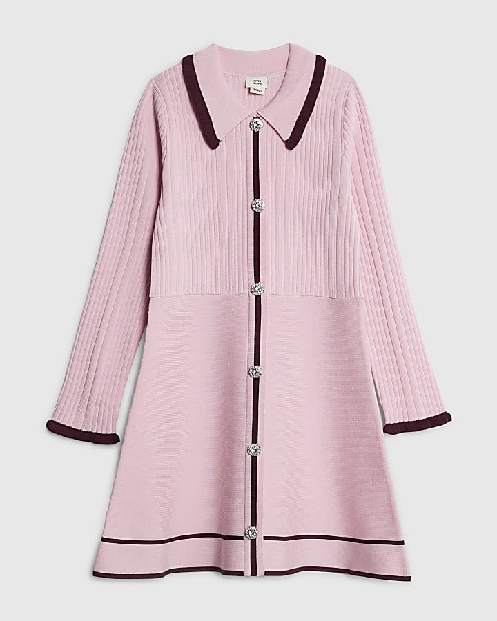 Girls Pink Tipped Button Dress
