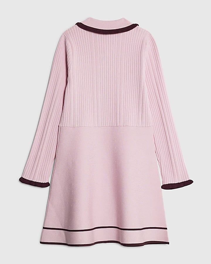 Girls Pink Tipped Button Dress