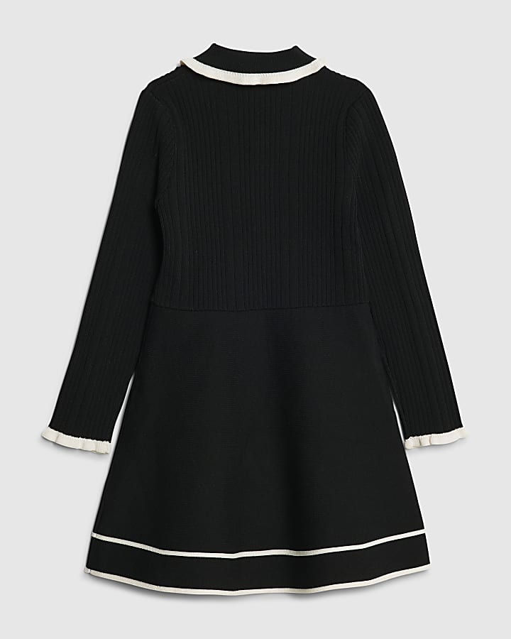 Girls Black Tipped Button Dress