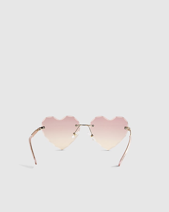 Girls Pink Rimless Heart Sunglasses