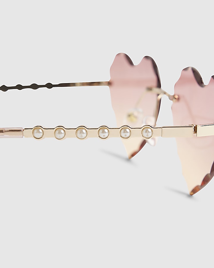 Girls Pink Rimless Heart Sunglasses